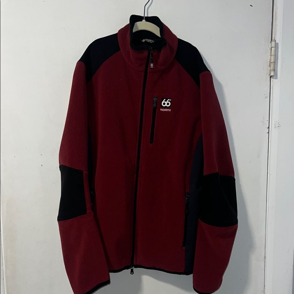 66° NORTH Red and Black Polartec Fleece Zip Jacket- Youth L